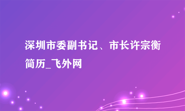深圳市委副书记、市长许宗衡简历_飞外网