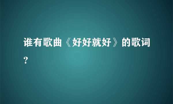 谁有歌曲《好好就好》的歌词？