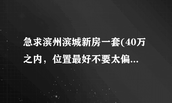 急求滨州滨城新房一套(40万之内，位置最好不要太偏）,都转了半年了，怎么这么难呢，现在即将开盘的有哪些