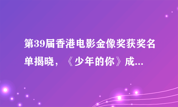 第39届香港电影金像奖获奖名单揭晓，《少年的你》成最大赢家连夺八奖，最佳华语电影是《大象席地而坐》