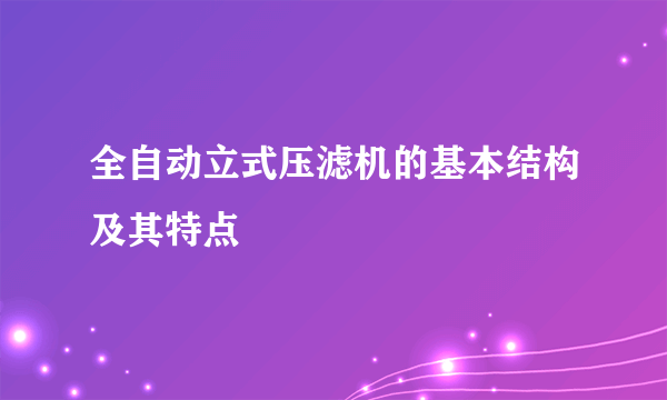 全自动立式压滤机的基本结构及其特点