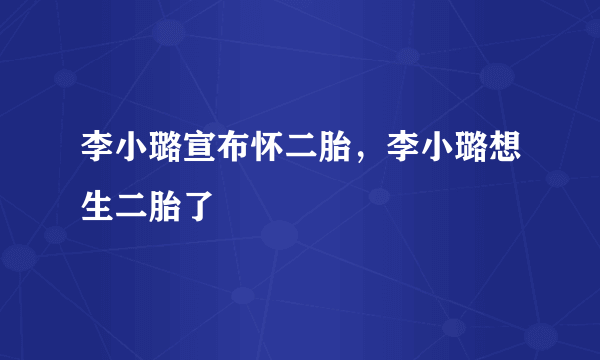 李小璐宣布怀二胎，李小璐想生二胎了