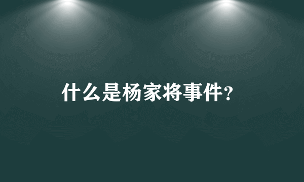 什么是杨家将事件？
