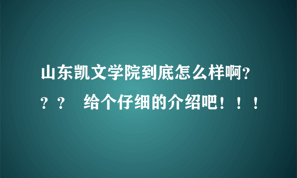 山东凯文学院到底怎么样啊？？？  给个仔细的介绍吧！！！