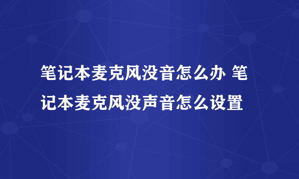 笔记本麦克风没音怎么办 笔记本麦克风没声音怎么设置