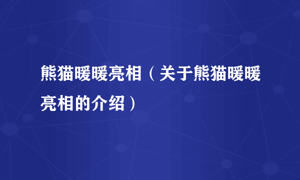 熊猫暖暖亮相（关于熊猫暖暖亮相的介绍）