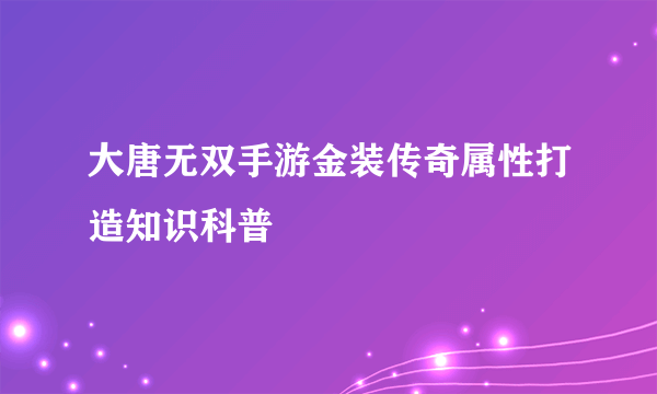 大唐无双手游金装传奇属性打造知识科普