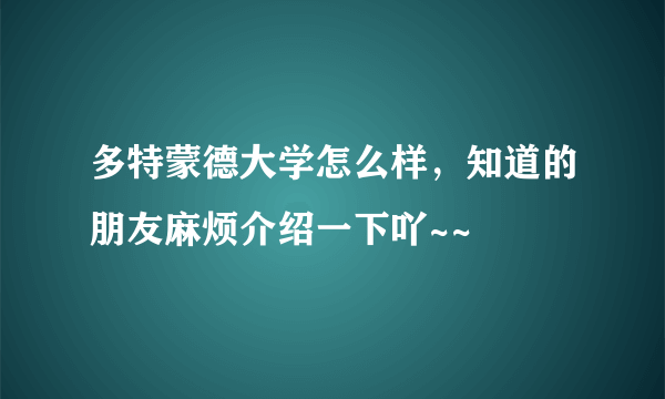多特蒙德大学怎么样，知道的朋友麻烦介绍一下吖~~