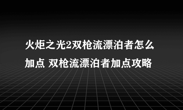 火炬之光2双枪流漂泊者怎么加点 双枪流漂泊者加点攻略