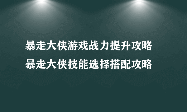暴走大侠游戏战力提升攻略 暴走大侠技能选择搭配攻略