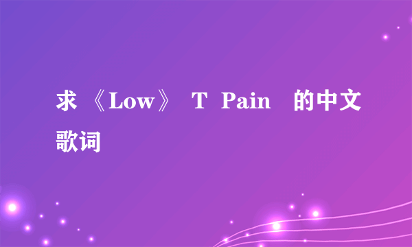 求 《Low》  T  Pain   的中文歌词