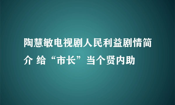 陶慧敏电视剧人民利益剧情简介 给“市长”当个贤内助