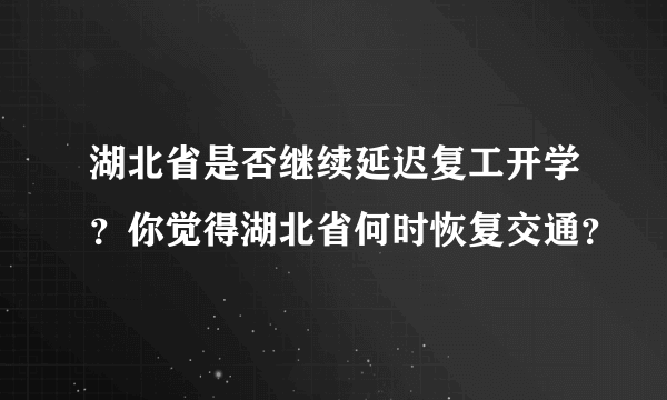 湖北省是否继续延迟复工开学？你觉得湖北省何时恢复交通？
