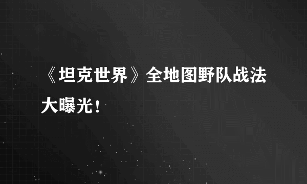 《坦克世界》全地图野队战法大曝光！