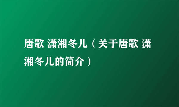 唐歌 潇湘冬儿（关于唐歌 潇湘冬儿的简介）