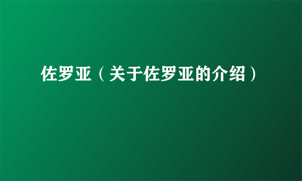 佐罗亚（关于佐罗亚的介绍）