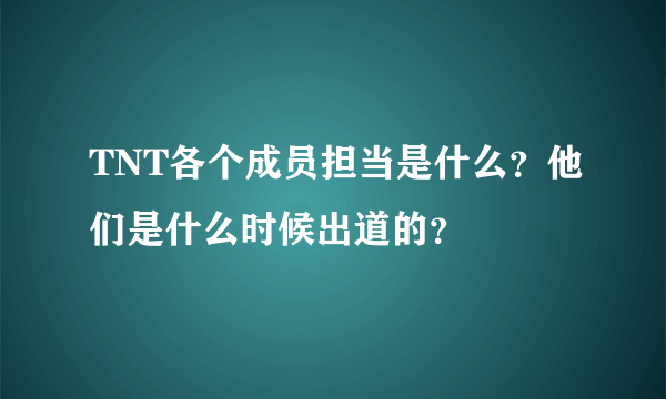 TNT各个成员担当是什么？他们是什么时候出道的？
