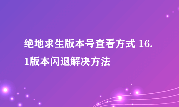 绝地求生版本号查看方式 16.1版本闪退解决方法