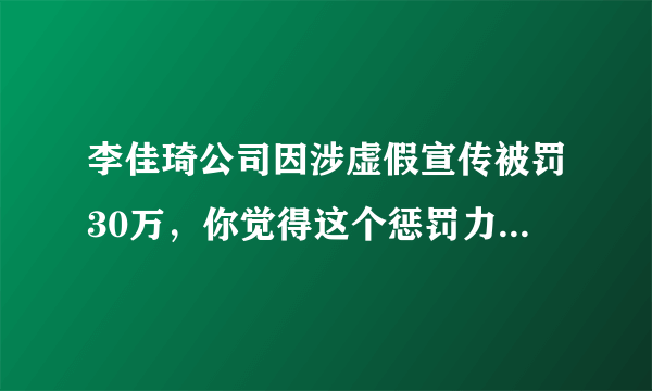 李佳琦公司因涉虚假宣传被罚30万，你觉得这个惩罚力度怎么样？