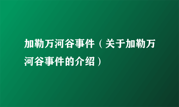 加勒万河谷事件（关于加勒万河谷事件的介绍）