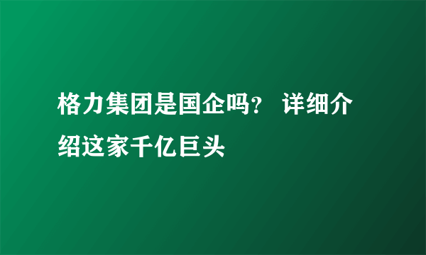 格力集团是国企吗？ 详细介绍这家千亿巨头
