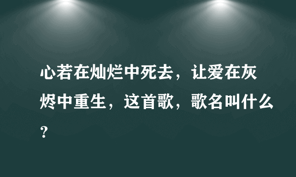 心若在灿烂中死去，让爱在灰烬中重生，这首歌，歌名叫什么？