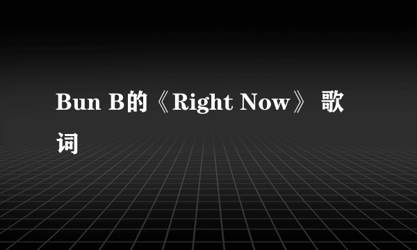 Bun B的《Right Now》 歌词