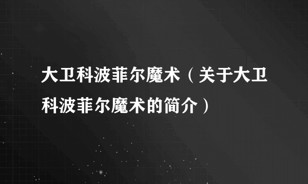 大卫科波菲尔魔术（关于大卫科波菲尔魔术的简介）