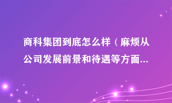 商科集团到底怎么样（麻烦从公司发展前景和待遇等方面介绍一下，越详细越好，谢谢啊！）