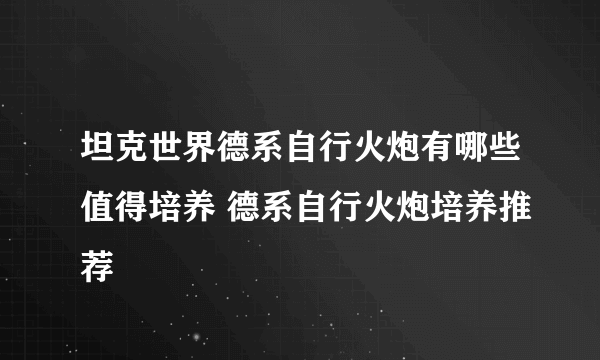 坦克世界德系自行火炮有哪些值得培养 德系自行火炮培养推荐