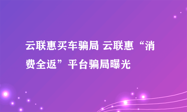 云联惠买车骗局 云联惠“消费全返”平台骗局曝光