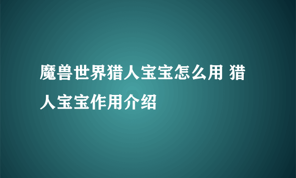 魔兽世界猎人宝宝怎么用 猎人宝宝作用介绍
