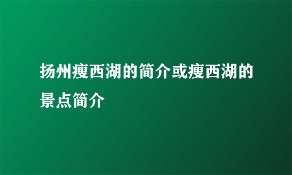 扬州瘦西湖的简介或瘦西湖的景点简介