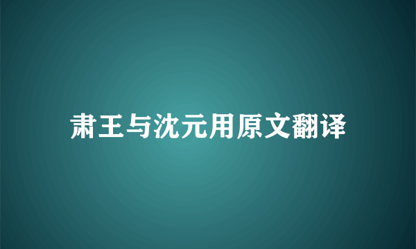 肃王与沈元用原文翻译