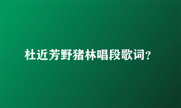 杜近芳野猪林唱段歌词？