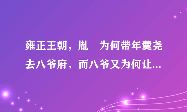 雍正王朝，胤禵为何带年羹尧去八爷府，而八爷又为何让他见四爷？