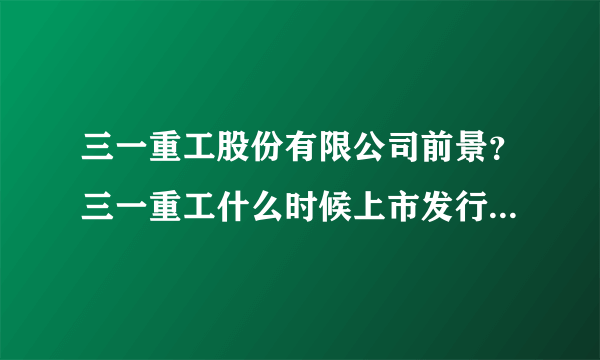 三一重工股份有限公司前景？三一重工什么时候上市发行价多少？三一重工股票行情分析？