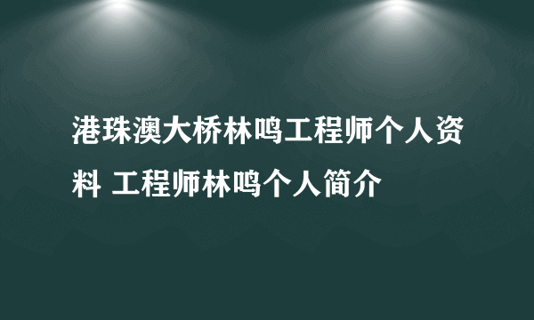 港珠澳大桥林鸣工程师个人资料 工程师林鸣个人简介