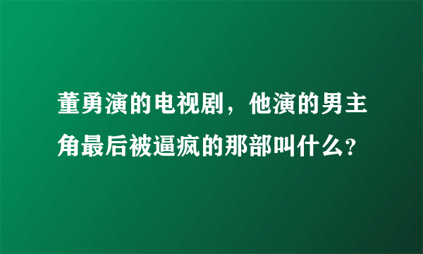 董勇演的电视剧，他演的男主角最后被逼疯的那部叫什么？