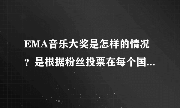 EMA音乐大奖是怎样的情况？是根据粉丝投票在每个国家产生一名最高得票者吗？那