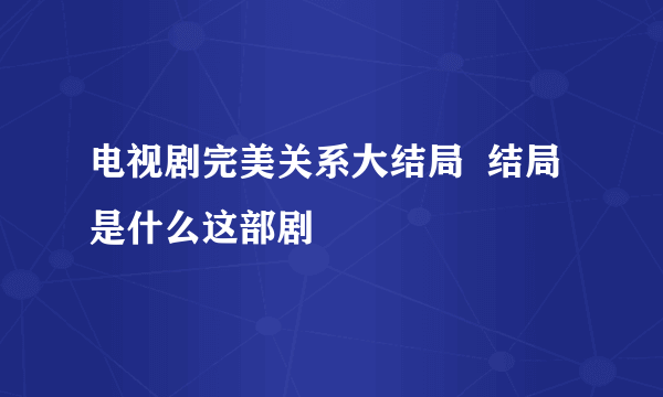 电视剧完美关系大结局  结局是什么这部剧
