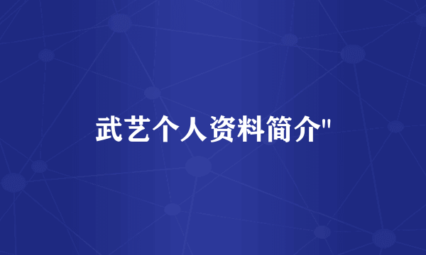 武艺个人资料简介
