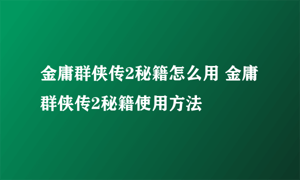 金庸群侠传2秘籍怎么用 金庸群侠传2秘籍使用方法