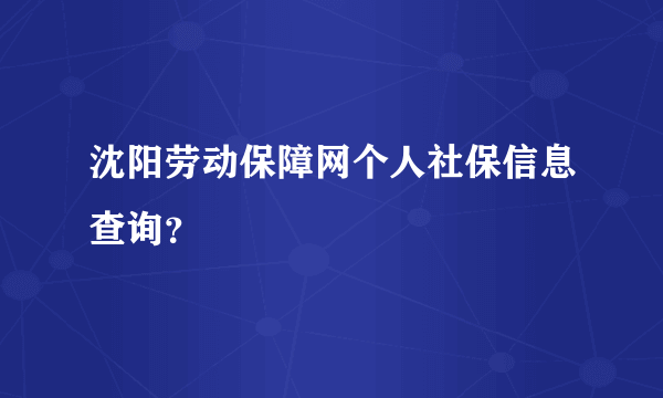 沈阳劳动保障网个人社保信息查询？
