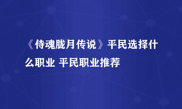 《侍魂胧月传说》平民选择什么职业 平民职业推荐