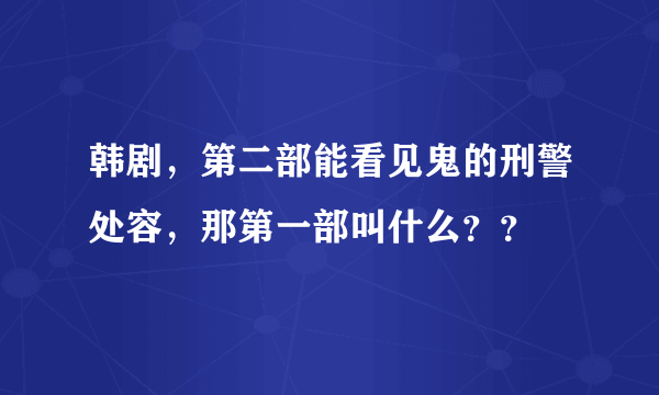 韩剧，第二部能看见鬼的刑警处容，那第一部叫什么？？