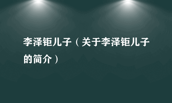 李泽钜儿子（关于李泽钜儿子的简介）