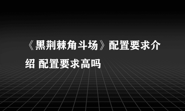 《黑荆棘角斗场》配置要求介绍 配置要求高吗