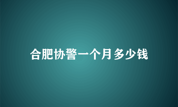合肥协警一个月多少钱