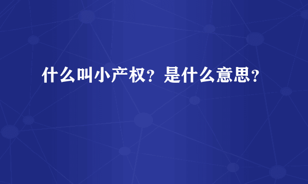 什么叫小产权？是什么意思？